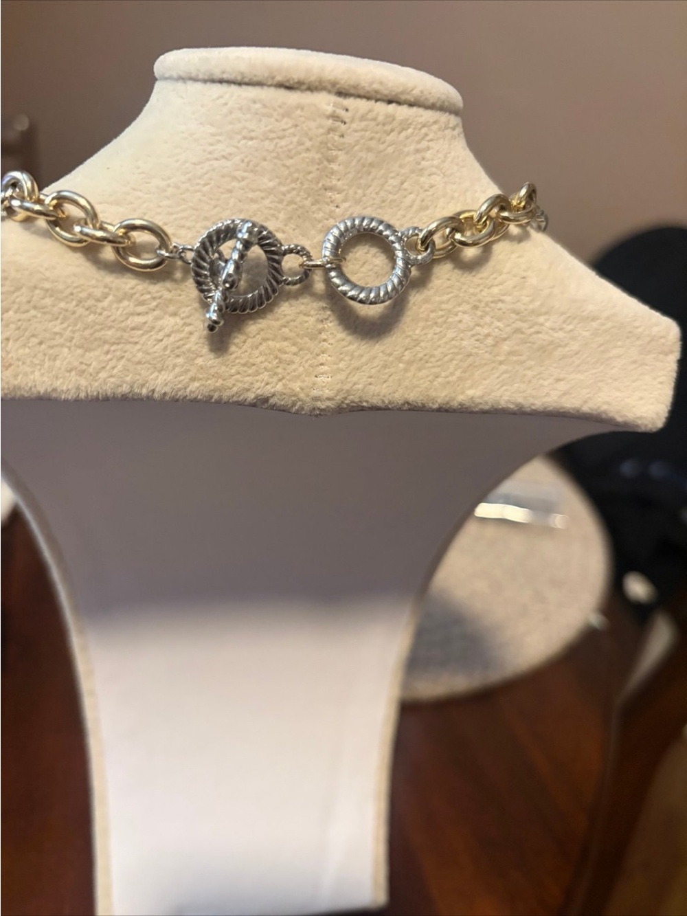 Two-Tone Gold & Silver Crystal Flower Link Necklace - Picture 3 of 3